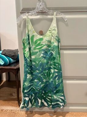 Cabi Tropical Leaf Print Slip Dress | Green Palm Print | XS